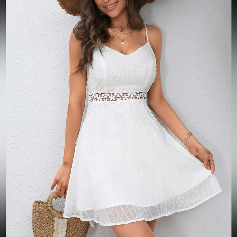 Boho white lace cami dress